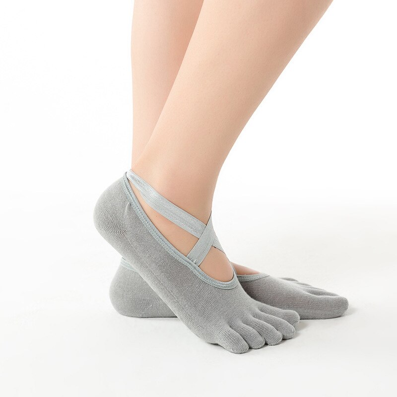 Mkeps Yoga Sokken Vrouwen Cushioned Gewatteerde Anti-Slip Grips &amp; Bandjes Toeless Halve Teen Sokken Voor Yoga Ballet pilates Dans Barre: Gray