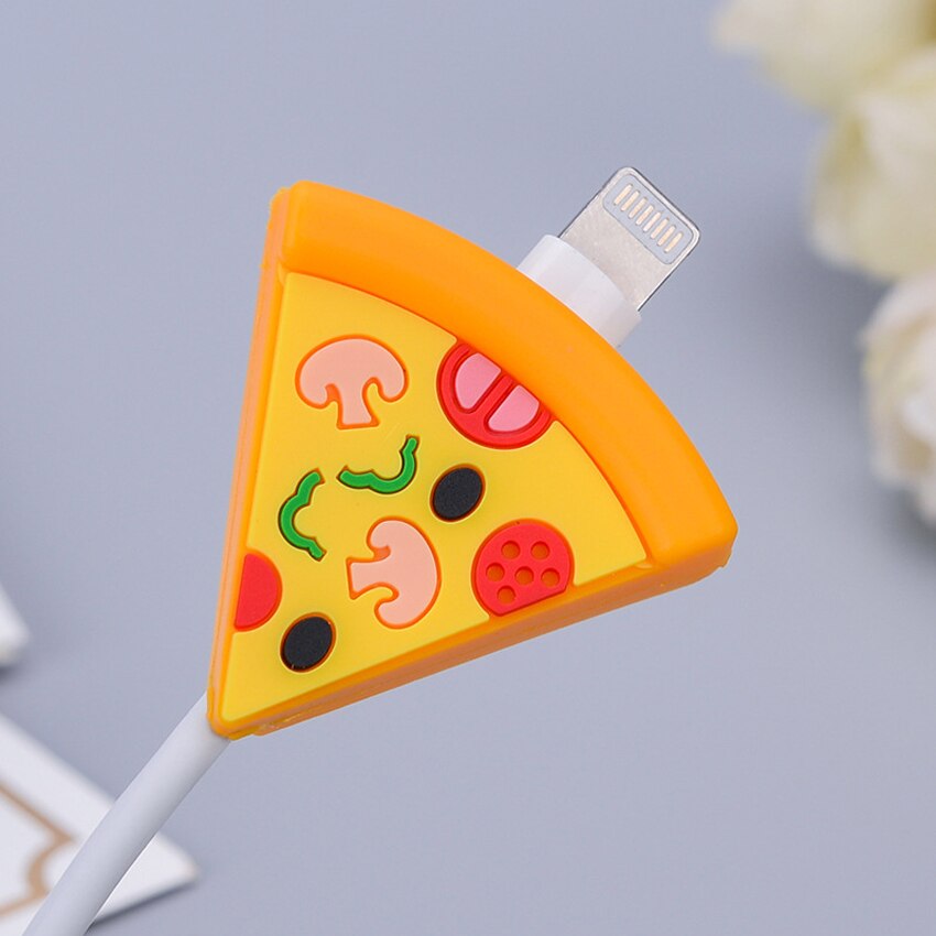 Protecteur de câble de chargeur de téléphone, morsure de Fruit de dessin animé, mignon, cordon souple, accessoires de téléphone, Lightning/MicroUSB/connecteur de Type C: Pizza