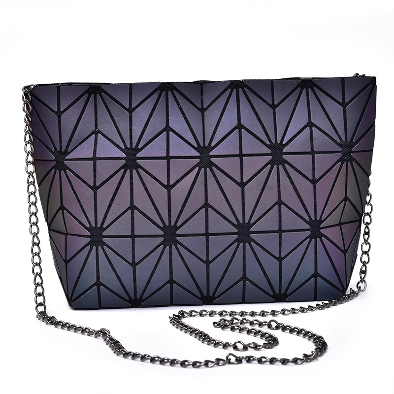 Crocrogo feminino geométrica luminosa bolsas de ombro para meninas marca moda reflexiva cosméticos messanger metal corrente bolsa sacos: 3115-3