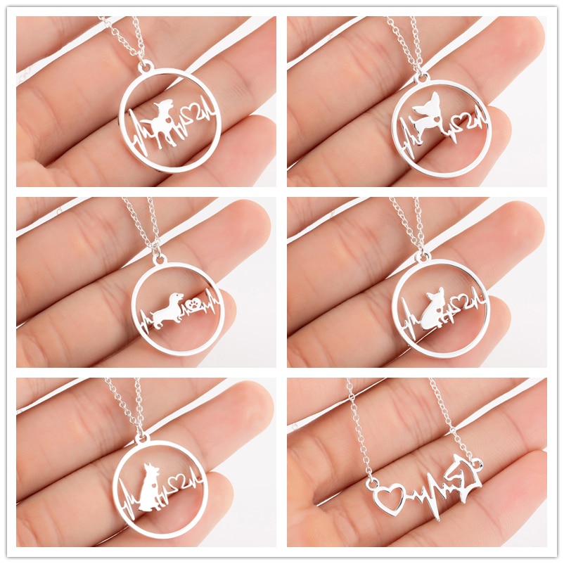 Pet Dog Footprints Paw Necklace Bulldog Chihuahua Dachshunds Bull Terrier Animal Necklaces Ecg Pendants For Women