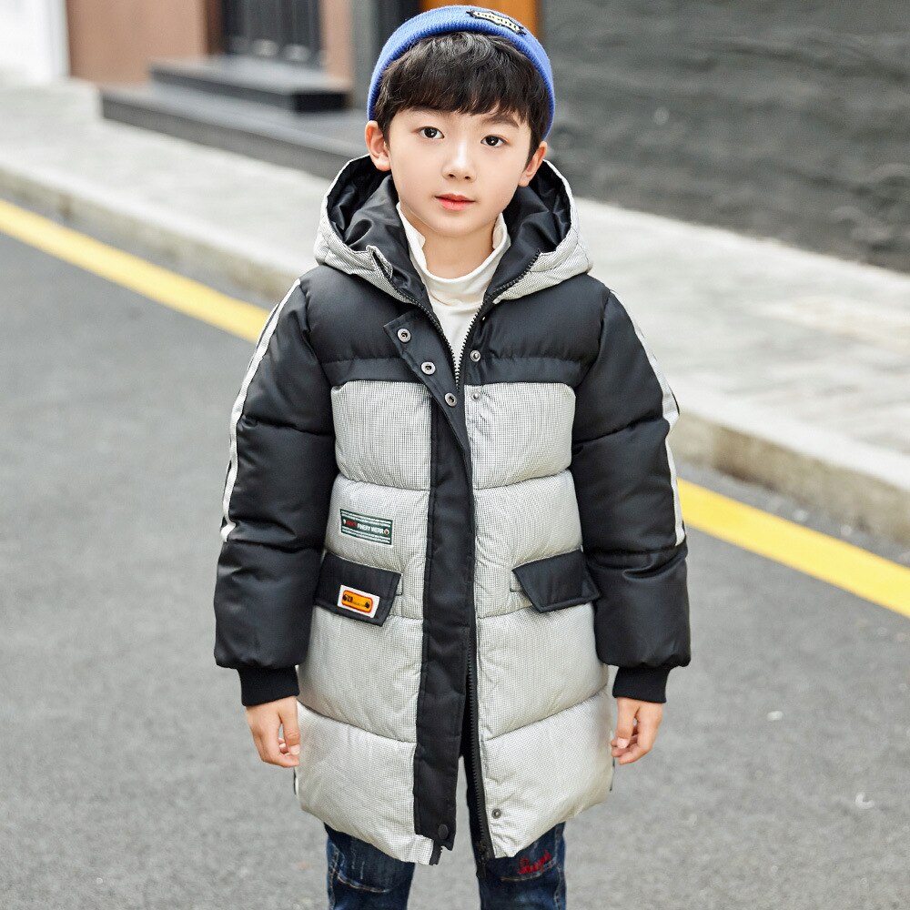 Jongens Jas Kinderen Katoenen Kleding Winter Dikke Grote Kinderen Warm Hooded Jongens Down Jas Kids Snowsuits Winter Patchwork: 11T