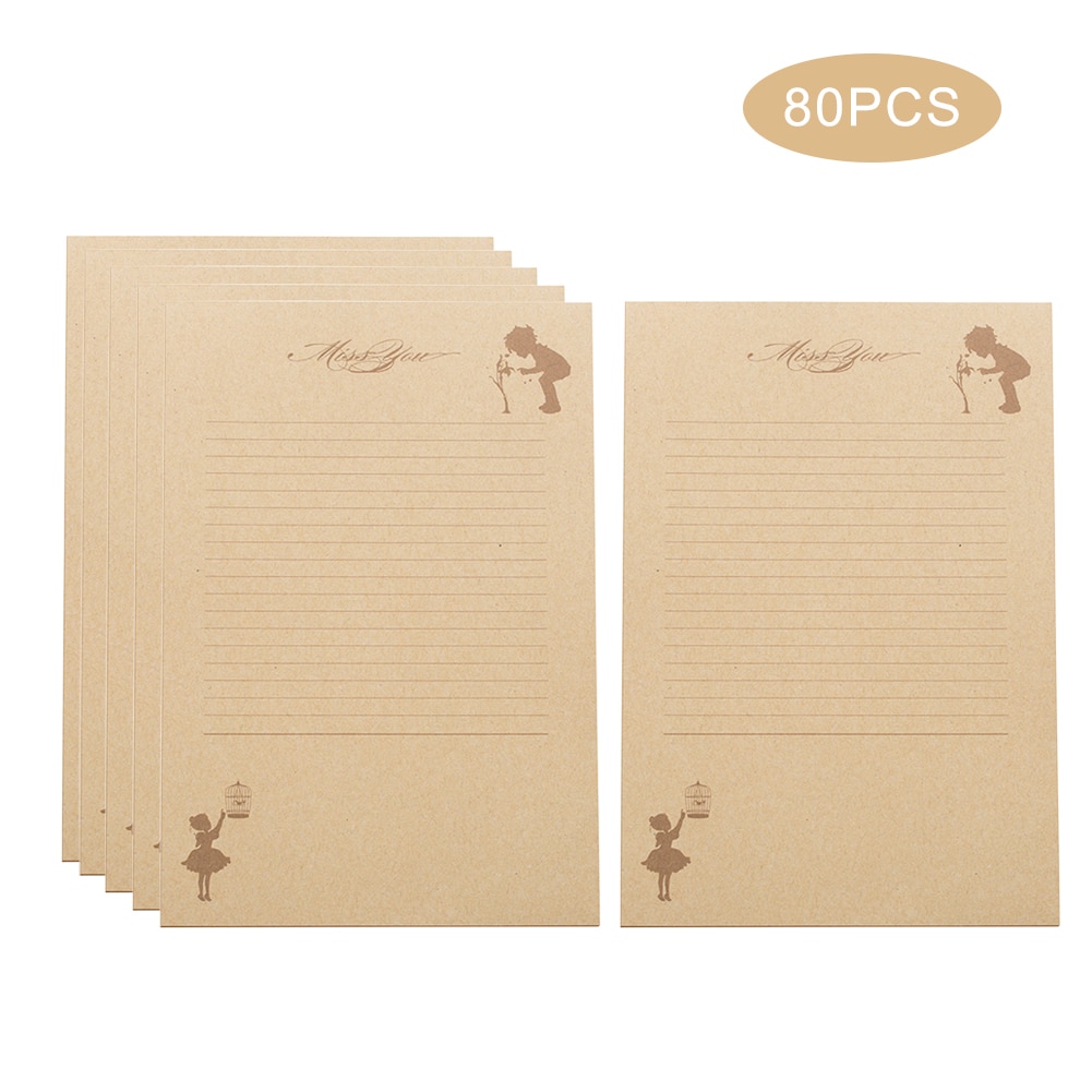 80 Sheets Retro Vintage Kraft Paper Letter Wedding Invitation Writing Stationery Paper Pad Note Letter School Office Supplies