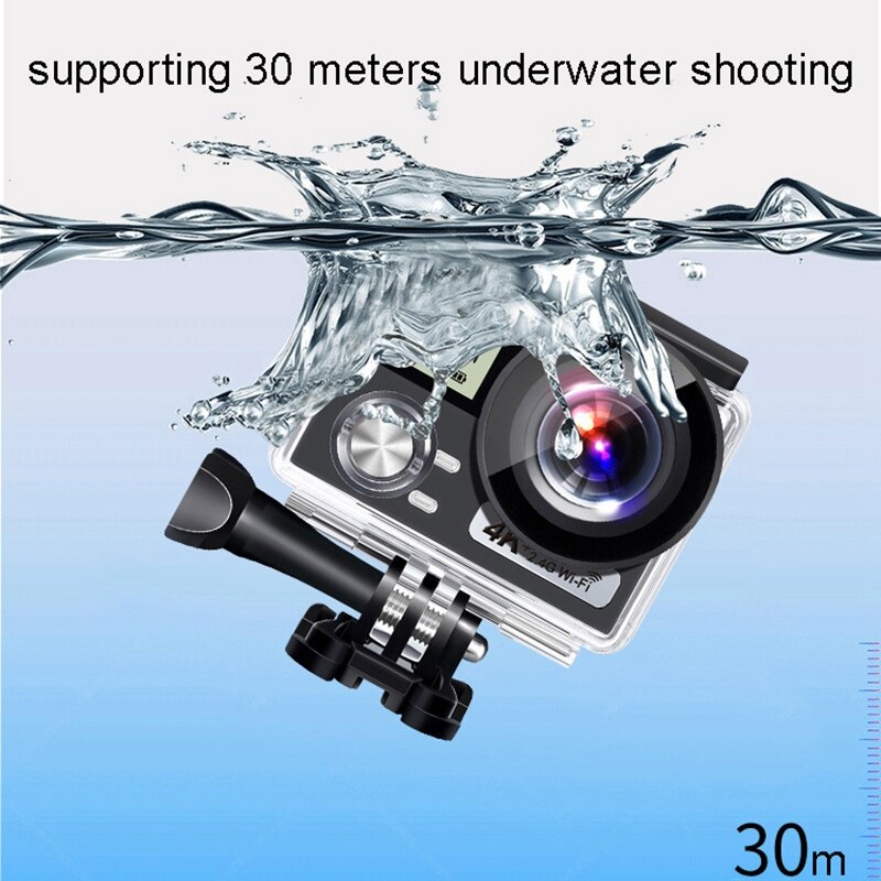 Action Camera 4K HD Anti-Shake 30M Underwater Waterproof Ultra-Thin WiFi Camera with Camera Accessories Kit