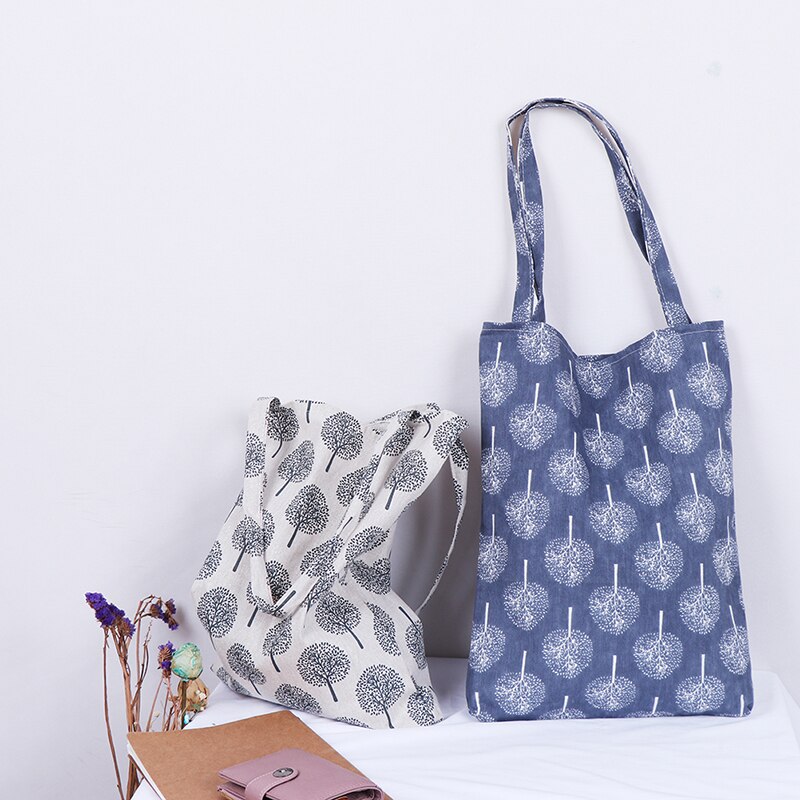1 stk dame lærred skuldertaske indkøbstasker studerende bog taske bomulds stof håndtasker tote til piger