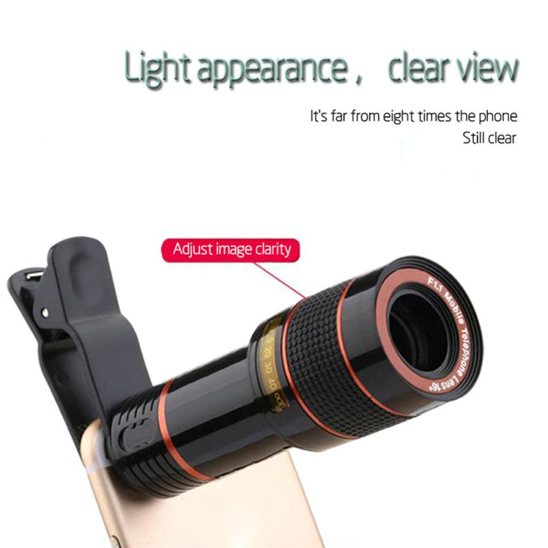 Für Iphone 4S 5S 6S 7 Telefon Keine Dunklen Ecke 12X Zoomen Optische Teleskop Objektiv HD Kamera tele praktisch Mit Clips