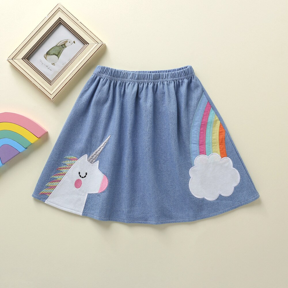 Baby Meisjes Kleding Eenhoorn Regenboog Gedrukt Denim Rok Voor Meisjes Kinderkleding Kids Peuter Uitloper Tutu Rokken Peuter
