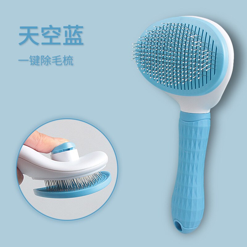 Peigne épilateur pour chat, brosse de toilettage et de soin, poils longs d'animaux de compagnie, nettoyage, fournitures de brosse de bain: Sky blue round head