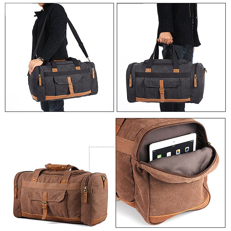 Canvas Handbag Men Travel Bag Khaki Male Shoulder Large Capacity Waterproof Scratchproof Weekend Bag Crossbody Bags