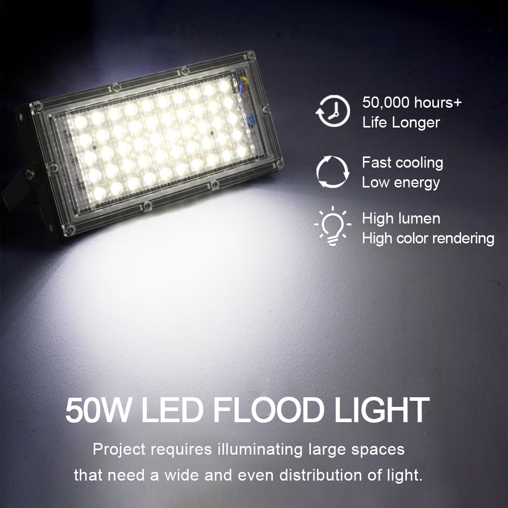 Foco LED impermeable para exteriores, 50W, IP65, 220V, 240V