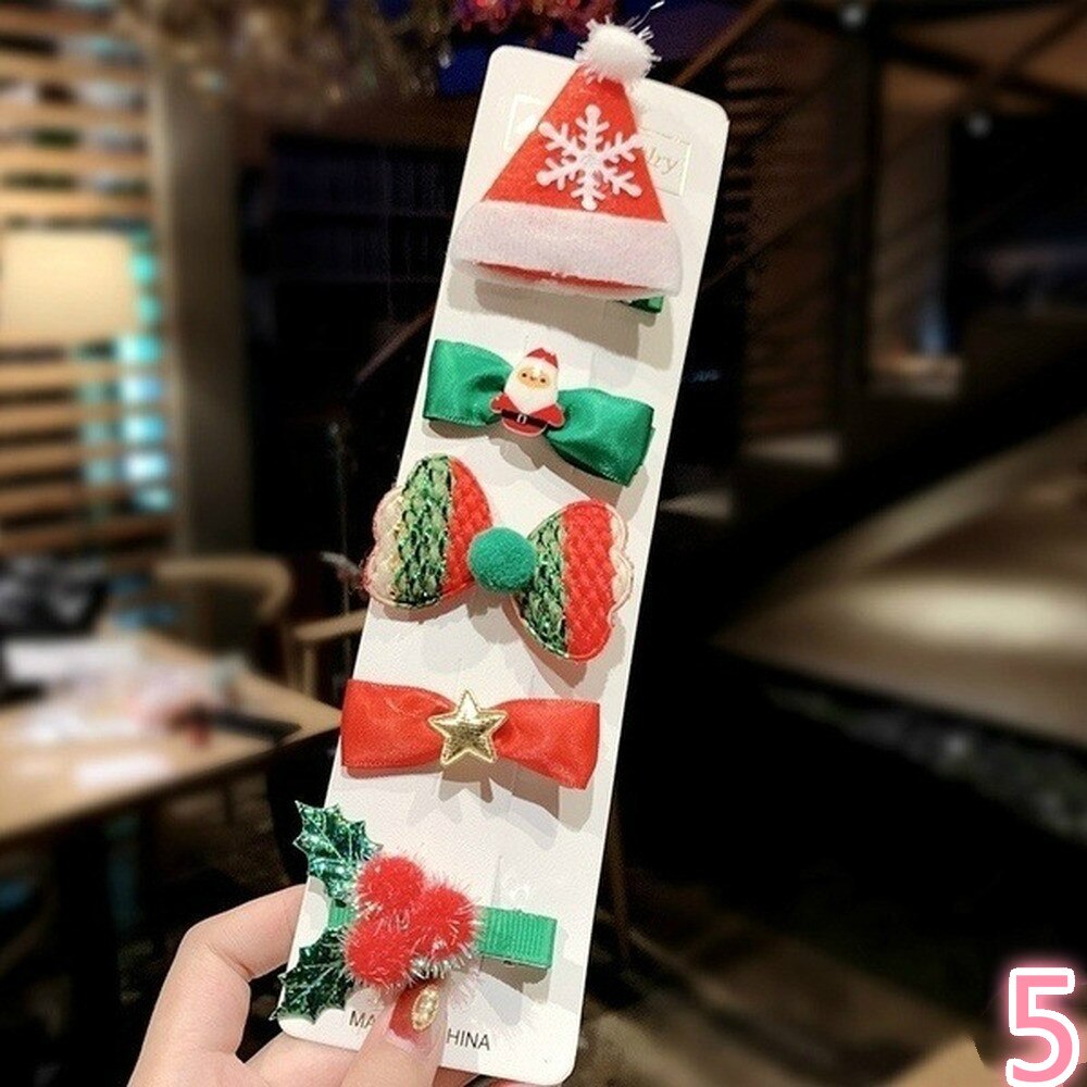 5pcs/set Christmas Hair Accessories Snowman Santa Claus Side Hair Pinch Autumn Winter Lovely Christmas Hairpin Set Jewelry: 5