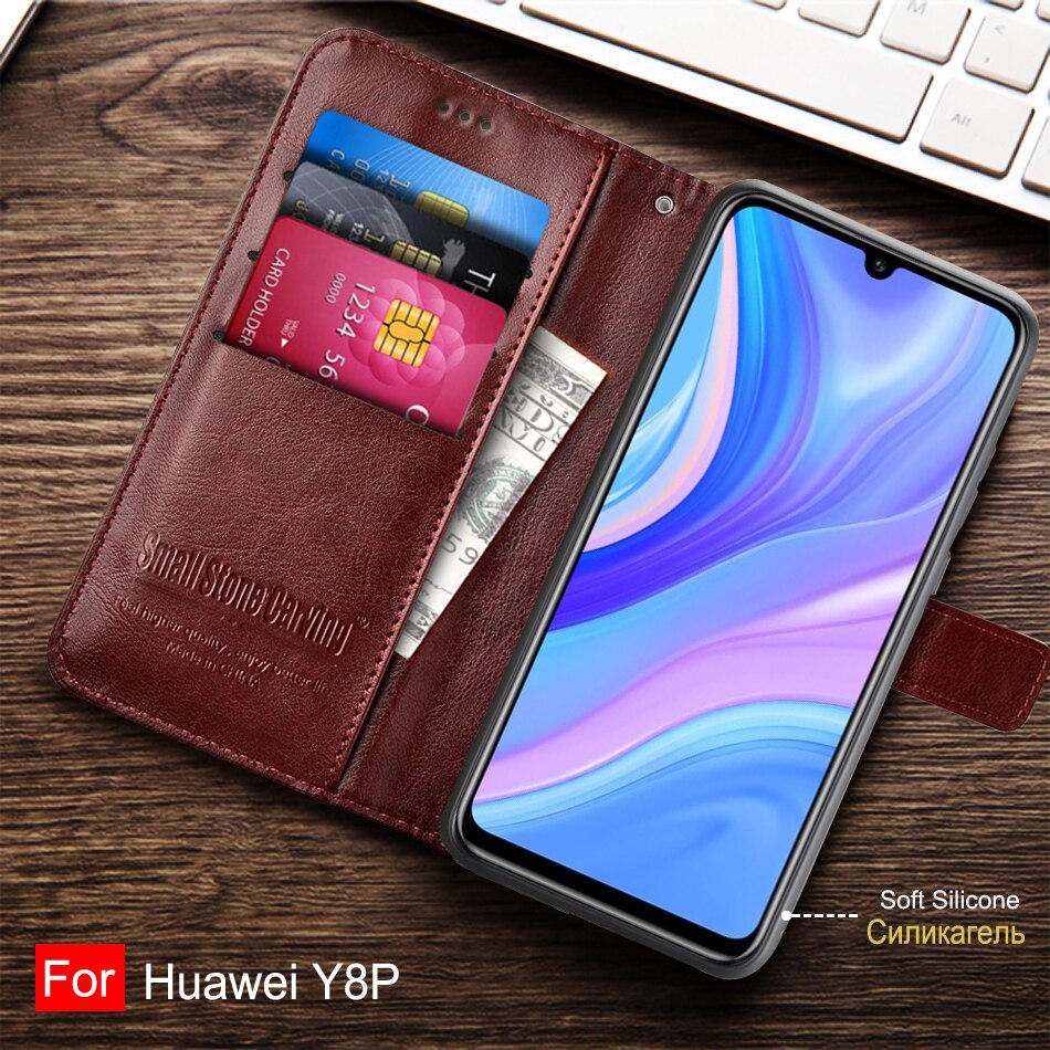 Para huawei y8p caso 6.3 "flip couro caso do telefone para huawei y8p 2020 AQM-LX1 capa com slots de cartão