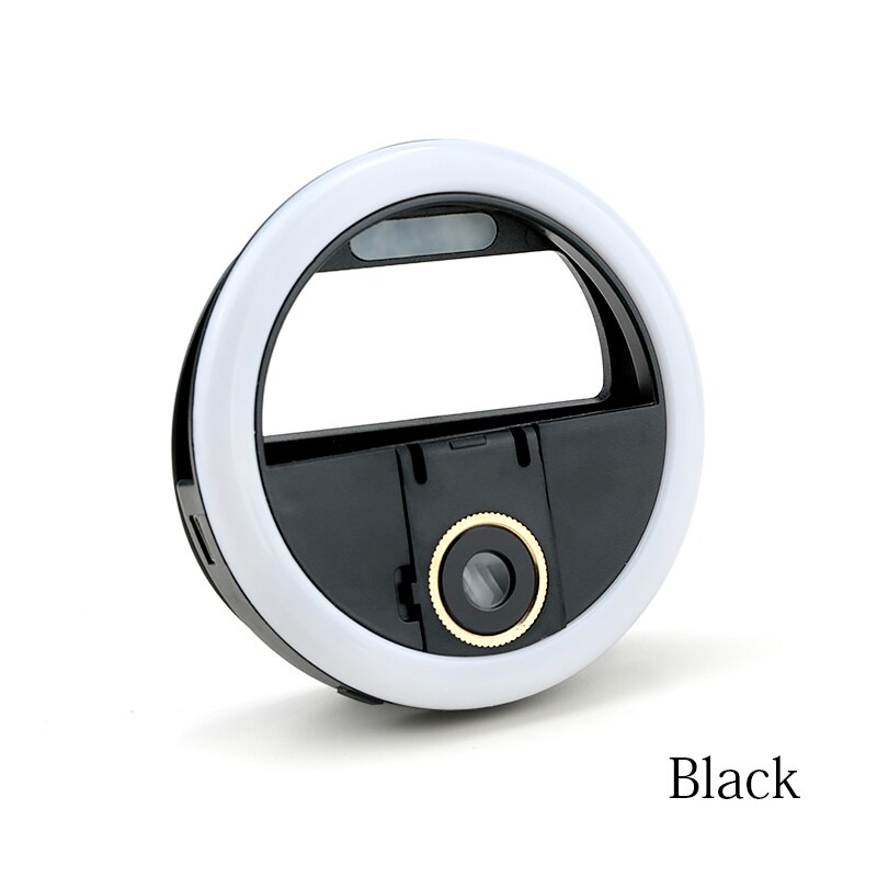 USB Charge LED Selfie Ring Light Macro Eyelash Shooting Lighting Selfie Enhancing Fill Light For Phones Eyelash Extension Tool: Black
