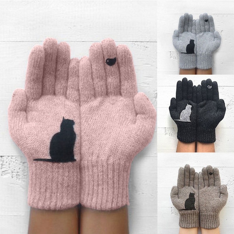 Mode Handschoenen Vrouwen Mannen Warme Gebreide Handschoen Lente Herfst Leuke Animal Print Grappige Unisex Hand Mitten Handschoenen Zwart Roze Grijs