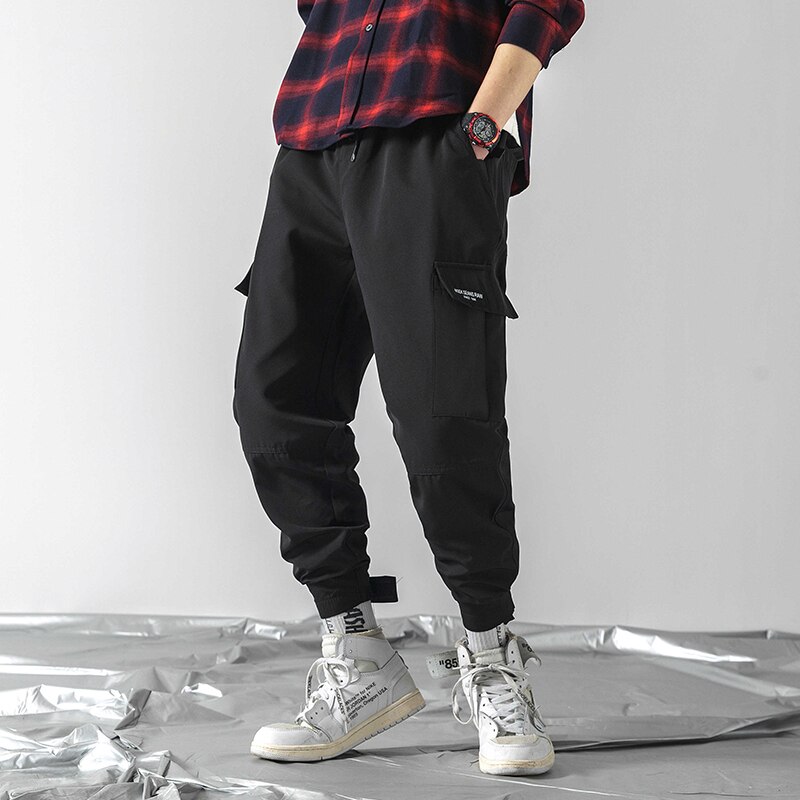 Män svarta joggingbyxor höst vinter herr stora fickor harem cargo byxor herr streetwear overall träningsbyxor byxor