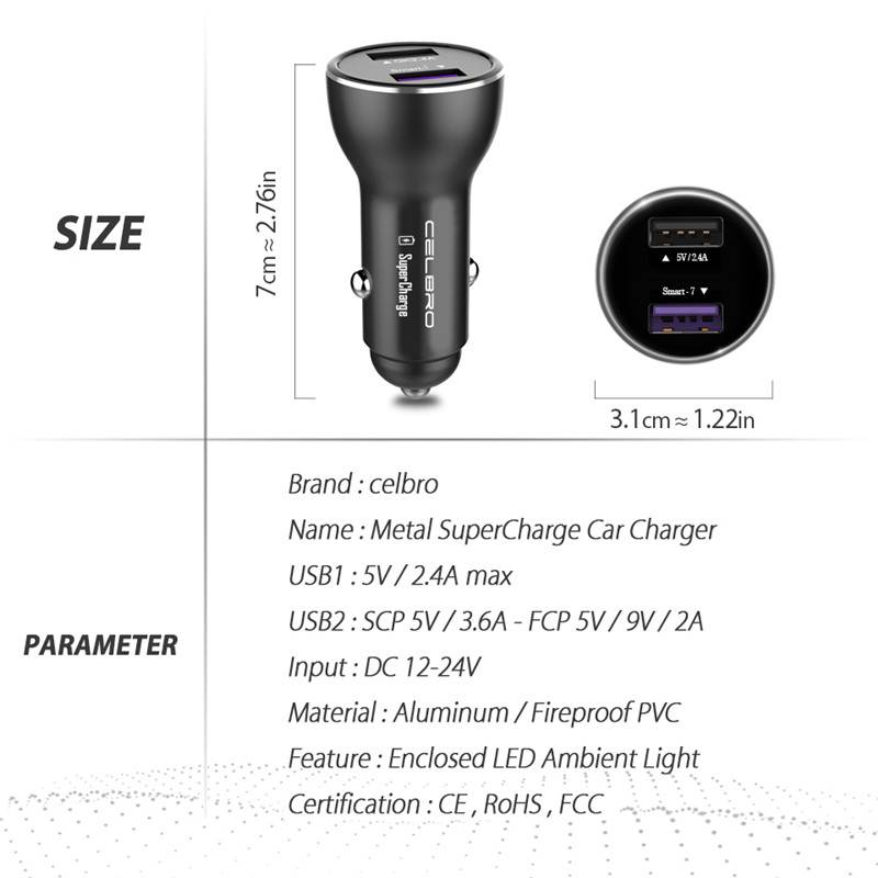 For Huawei Supercharge Car Charger Metal FCP Fast Charge for Huawei P30 P20 P10 P9 Plus Mate 30 20 10 9 8 Pro Lite Honor V20 V10