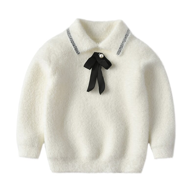 Tjejtröjor bra stickad tröja höst vinter baby varm tjock långärmad rosett tröja barnkläder
