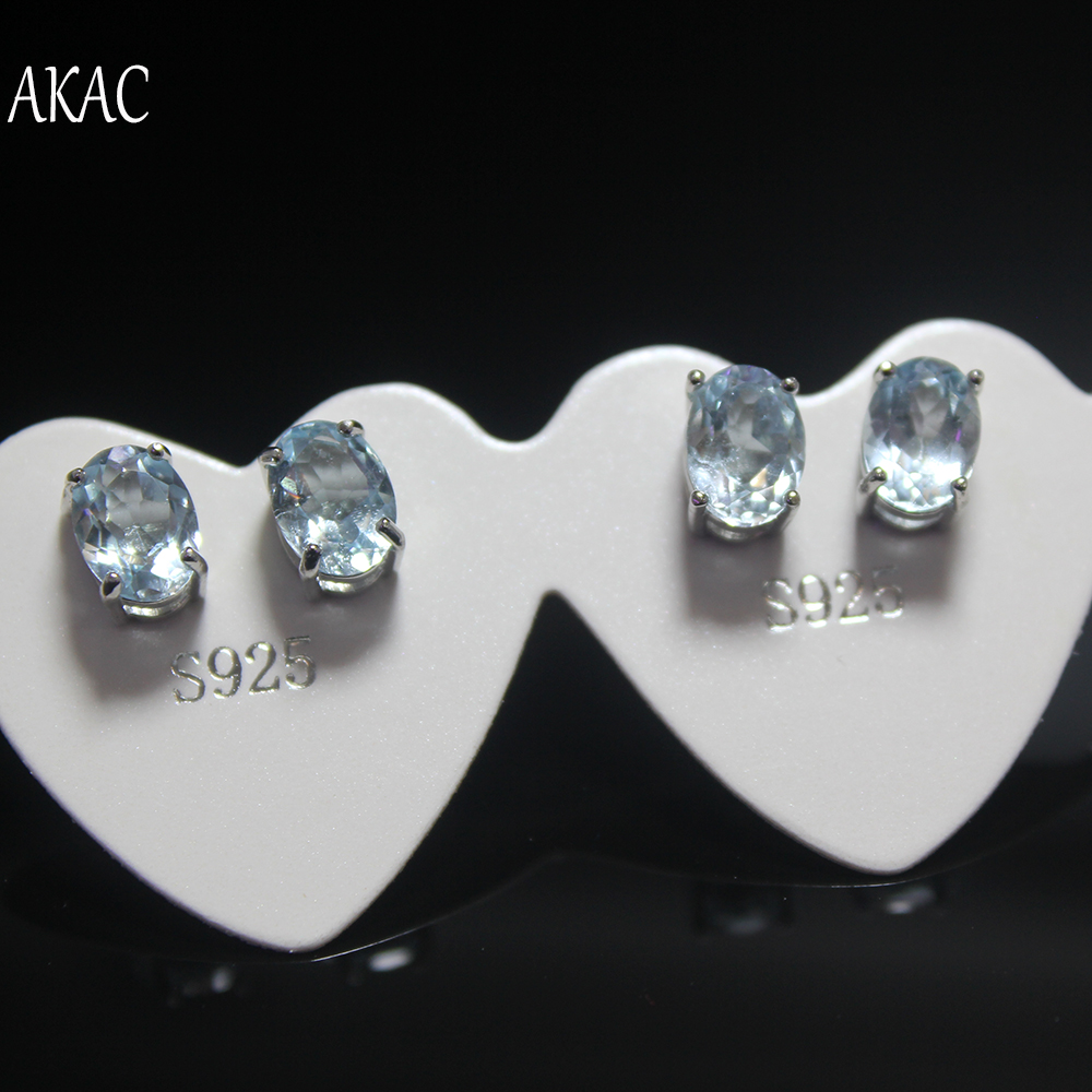 Approx 5*7mm natural blue topaz stud earrings for women earrings