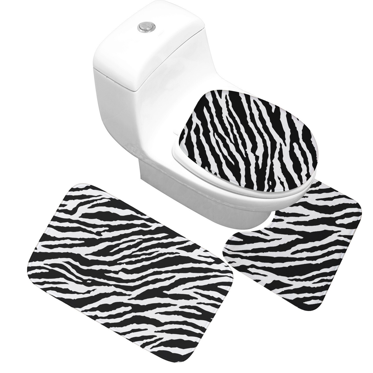 Koe Patroon En Zebra Striae Badkamer Wc Matten Set Water-Absorberende Flanel Badmat Antislip Vloerkleed: 01