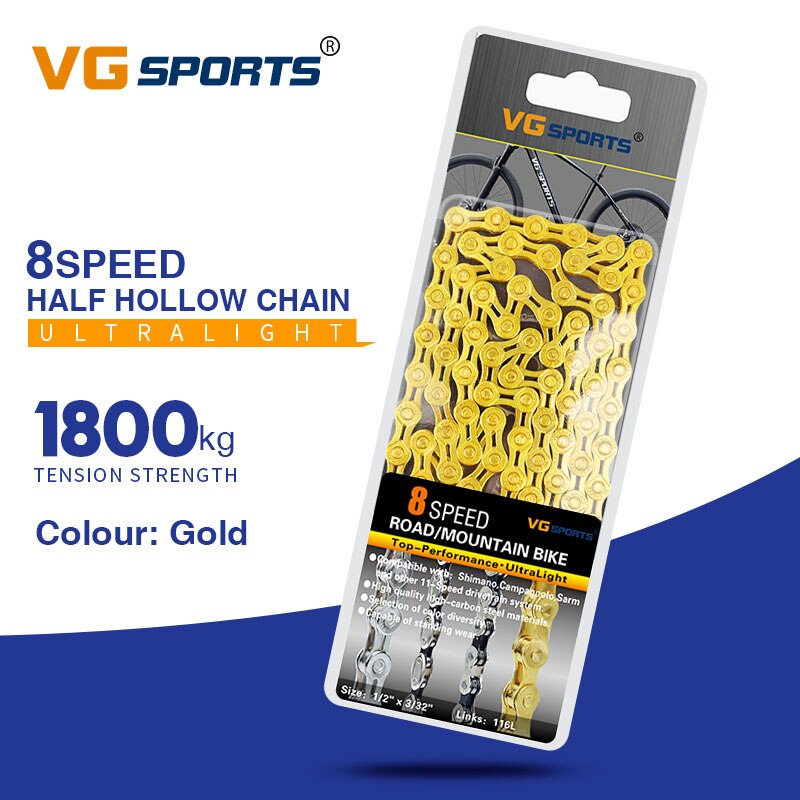 VG sport vélo chaîne 8 vitesses Velocidade vélo de route vélo chaîne demi/plein creux 116L or argent vtt VTT chaînes: 8s Half Hollow jin