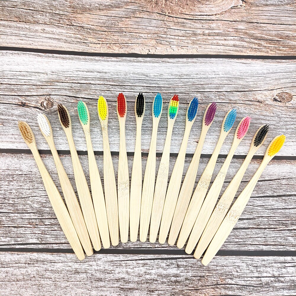12Pcs Bamboo toothbrush Eco Friendly Product bamboo Solid handle soft fibre tooth brush adults Oral Care Biodegradable