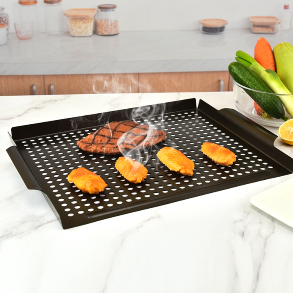 Grill Basket Nonstick Grill Topper with Holes BBQ Grill Tray Pans for Outdoor GrillWok Grill Cookware Grill Accessories Barbecue