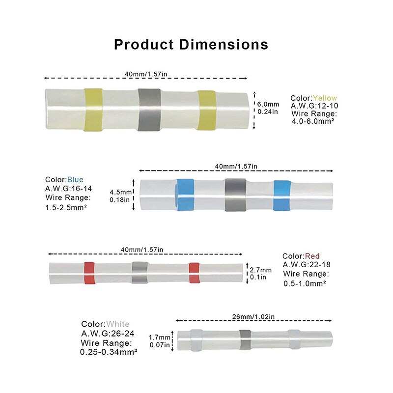 100pcs Waterproof Seal Heat Shrink Solder Wire Connector Shrinkage Solder Sleeve Heat Shrink Tube kit Wire Splice Connector