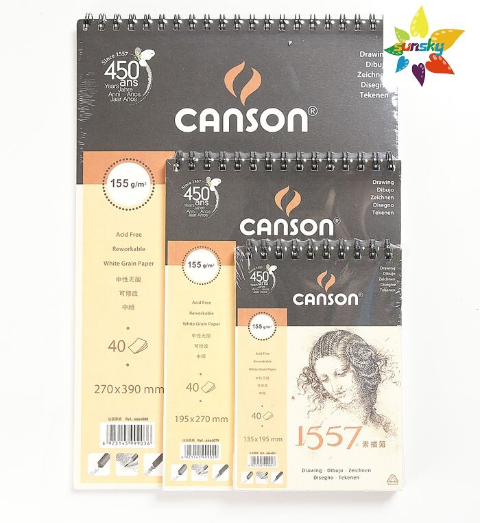 Canson 1557 8K/16K/32K,Sketch Pad Book Spiral Bound 155/180gsm artsist drawing paper,For pencil, ink, charcoal and pastel.