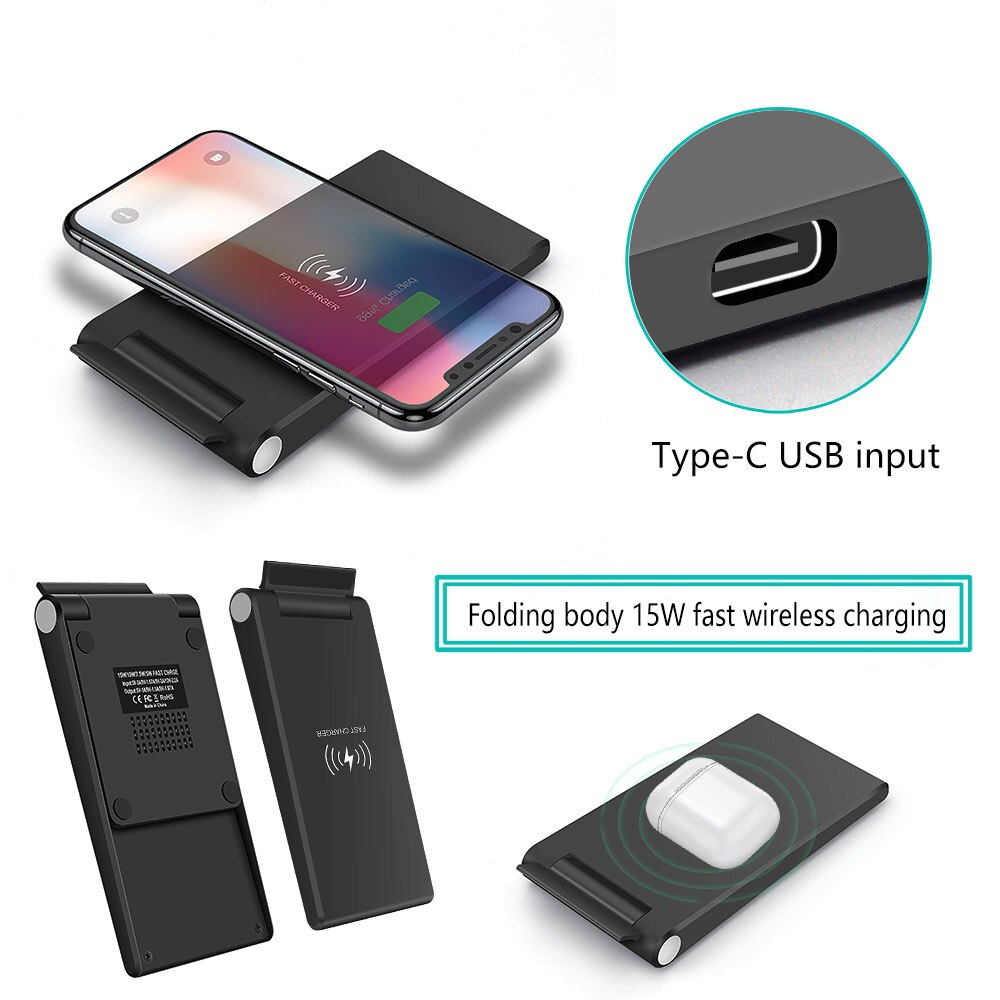 FDGAO 15W/10W Fast Qi Wireless Charger Stand For iPhone 11 Pro XS XR USB C Charging For Samsung S20 S10 S9 Foldable Phone Holder