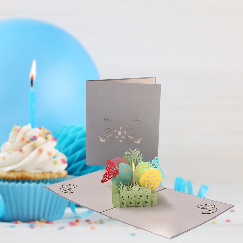 3D Pop-UP Easter Greeting Cards Butterfly Eggs Postcard Handmade Cutting Vintage Invite Cards with Envelope