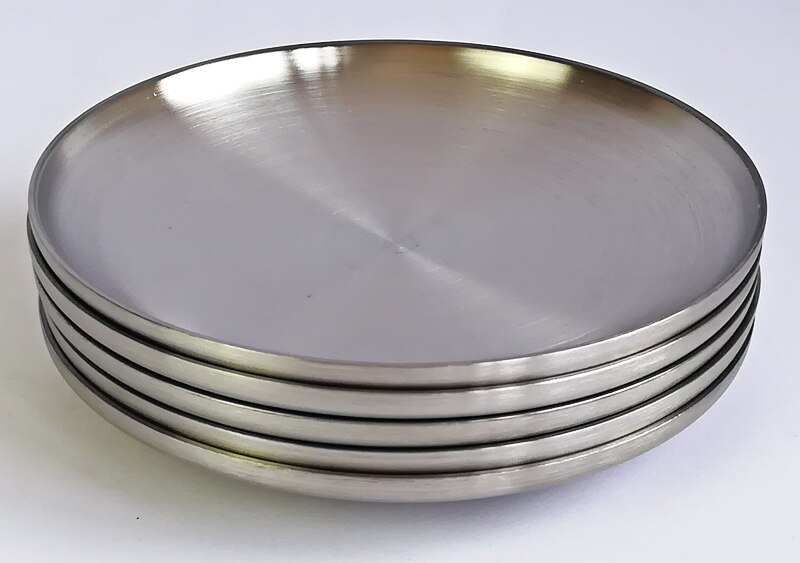 Dinner Plate 304 Stainless Steel Dinnerware 8 Inch Round Plate Eco-Friendly Tableware Household Fruit Plate Nut Dish Plate