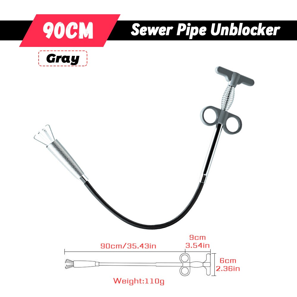 60/90/160mm Sewer Pipe Unblocker Snake Spring Pipe Dredging Tool for Bathroom Kitchen Hair Sewer Sink Pipeline Cleaning Tools: Gray 90cm