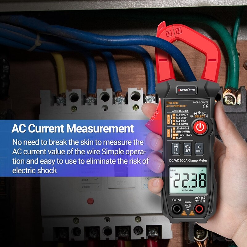 True RMS 6000 Counts Clamp Meter DC/AC 600A Digital Multimeter Clamp Current Tester ST210 Eletric Tool