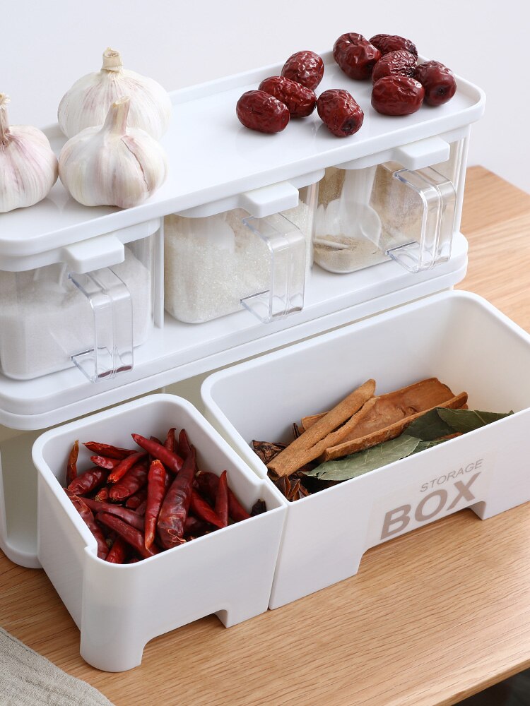 Stackable Condiment Storage Container With Drawer Plastic Seasoning Storage Box Set Kitchen Organizer Rangement Cuisine