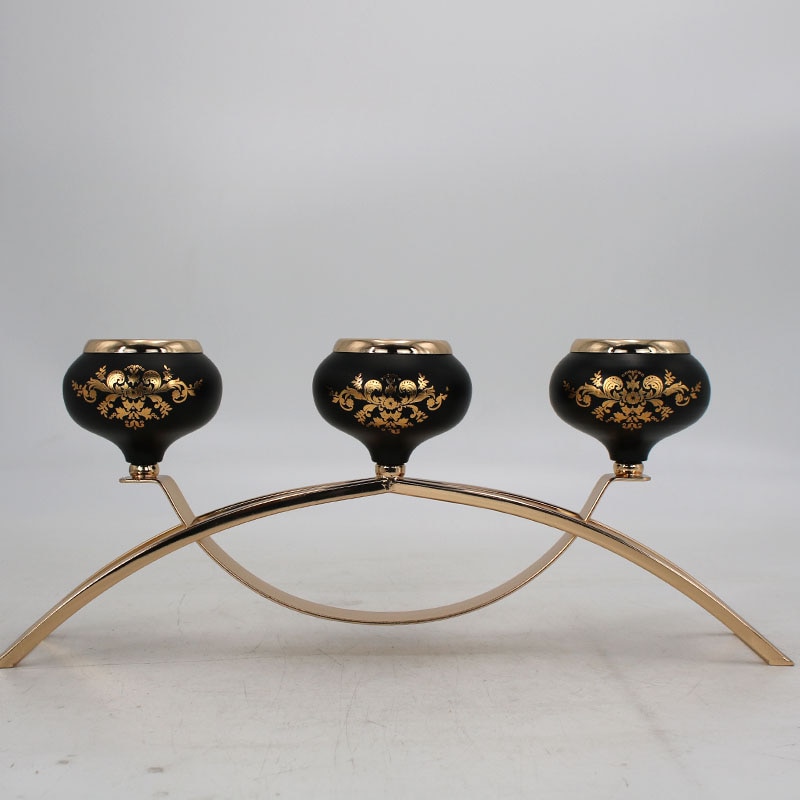 3Heads zwart goud drie Kaarshouder vergulde Bruiloft candelabros/Middelpunt Center tafel Decoratie Kandelaar