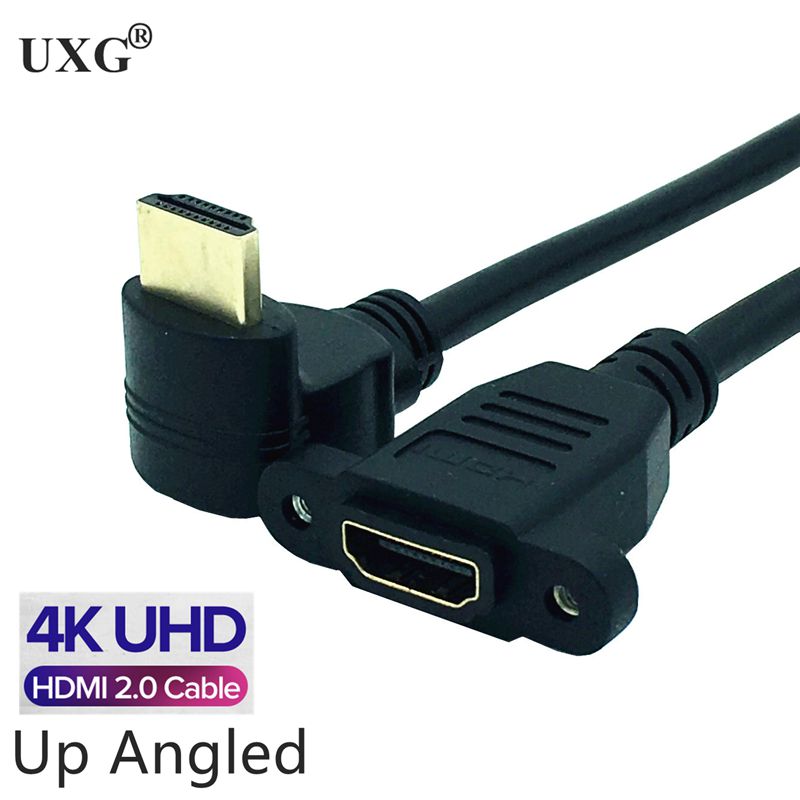 HDMI 2.0 Right Angle Cable Right Left Up Down HDMI v2.0 male to female panel mount w/ screw 4K*2k 60Hz HD extension cable 15CM
