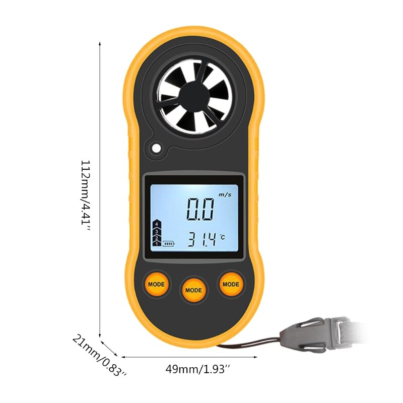 RZ818 Portable Digital Anemometer Wind Speed Meter with Thermometer LCD Backligh