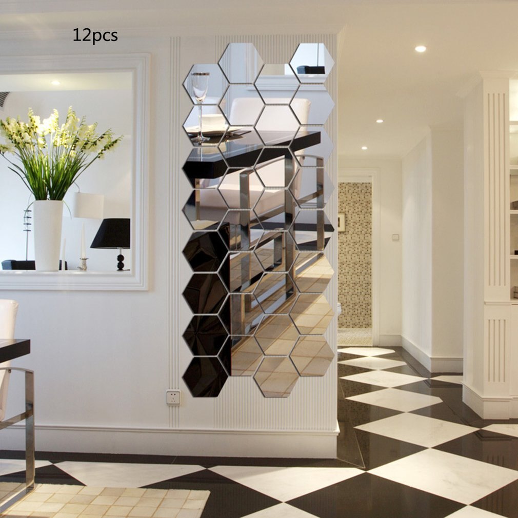 12 pièces hexagonales acrylique miroirs Stickers muraux décor à la maison salon bricolage Art moderne miroir Mural décoration de cuisine