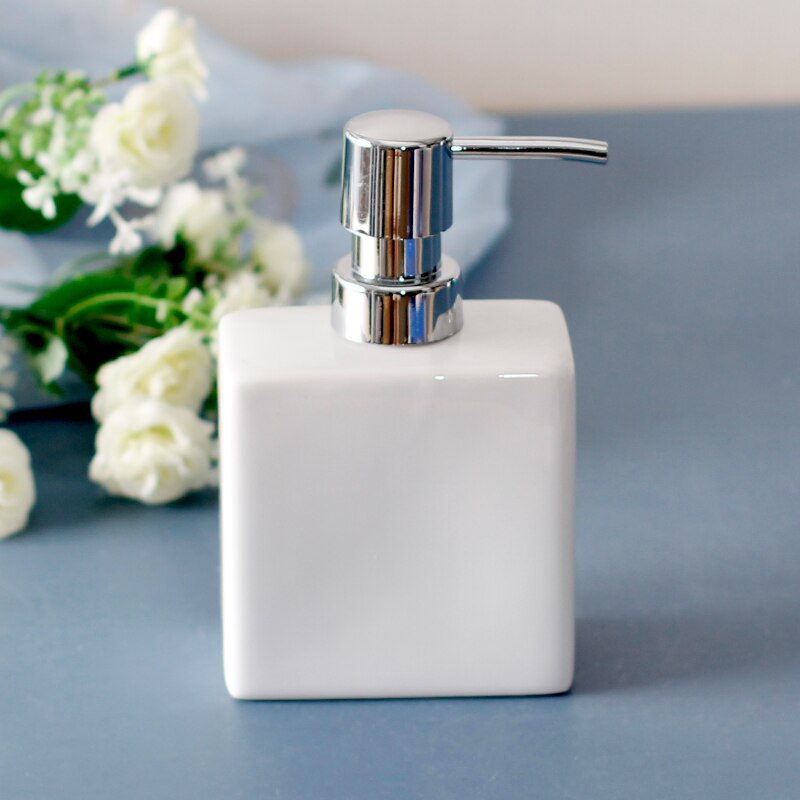 280/320ml Square Ceramic Bottle Liquid Soap Dispensers Shampoo Lotion Shower Gel Pump Bottles for Hand Simple Lotion Bottle: white-b