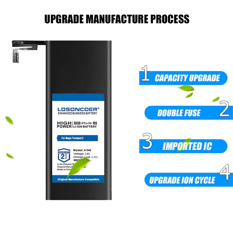 Losoncoer good battery 2800 mah  a1542 touchpad wireless trackpad battery for apple magic trackpad 2 mj2 r 2ll /  a på lager