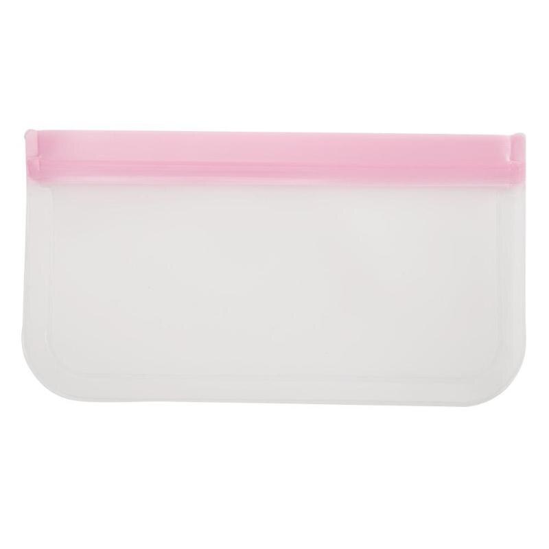 Reusable Silicone Food Storage Bags Leakproof PEVA Fruit Food Freezer Bag Fruit Meat Milk Organizer Ziplock Kitchen Supplies: Pink 21.5x12cm