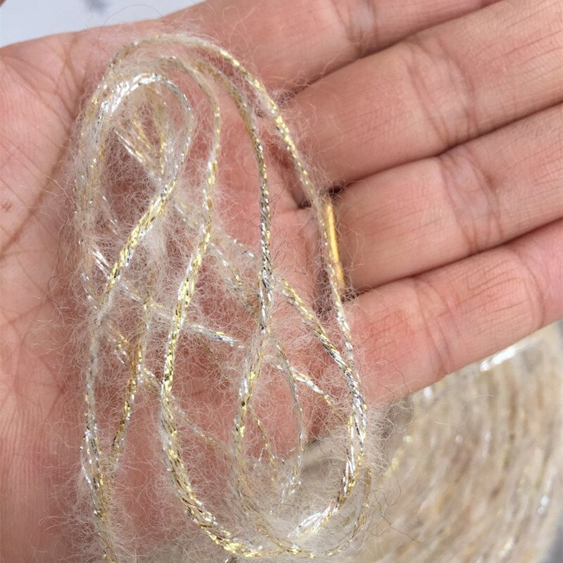 Hilo de núcleo hueco de mohair dorado y plateado, 1000 Lana, tejido a mano, suéter, abrigo sombrero bolso, joyería, hilo suave, 64% m de brillo