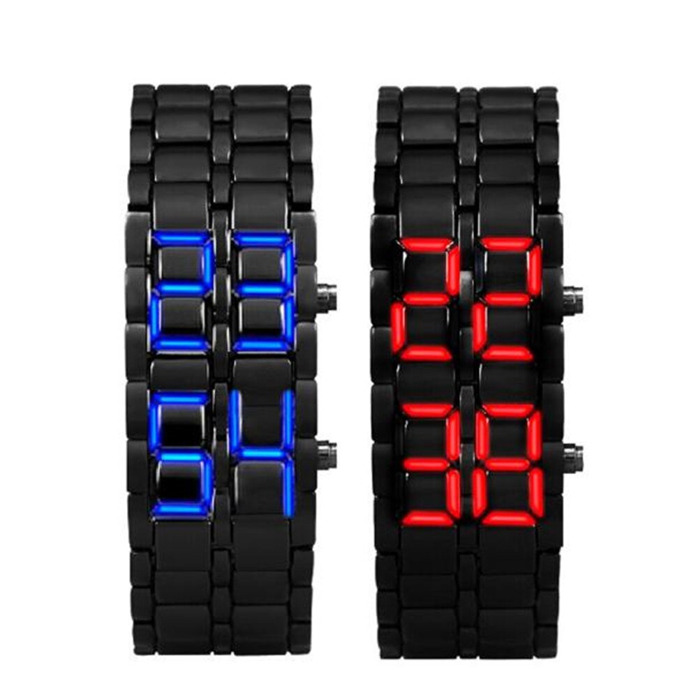 2x Lava Stijl Iron Samurai Zwarte Armband Led Japanse Geïnspireerd Horloge Rood/Blauw Casual Klok Naviforce