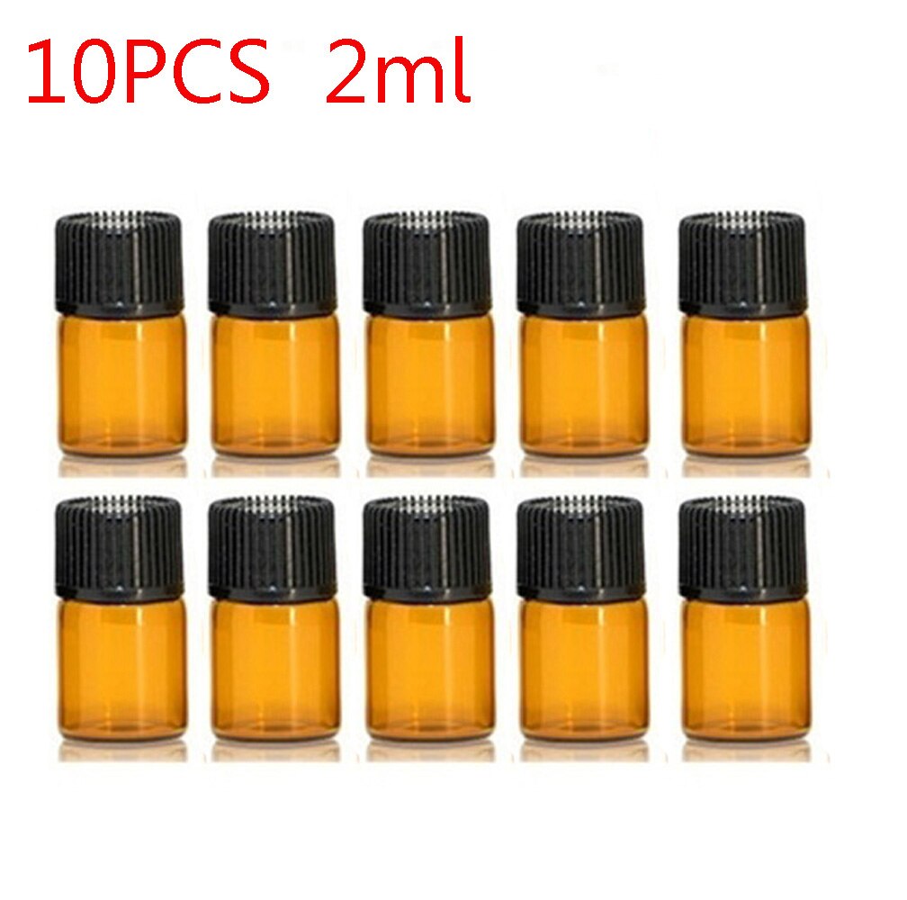 10PCS 1/2/3/5ml Glass Essential Oil Storage Bottle Vials Cosmetic Container Jar Orifice Brown Reducer & Cap Refillable Bottles: 2ML