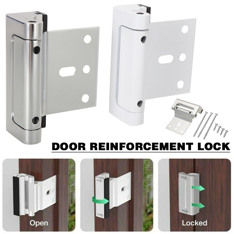 Silver/White Aluminum Door Reinforcement Lock Home Security Defender Lock High Security Door Reinforcement Lock Safety Tool