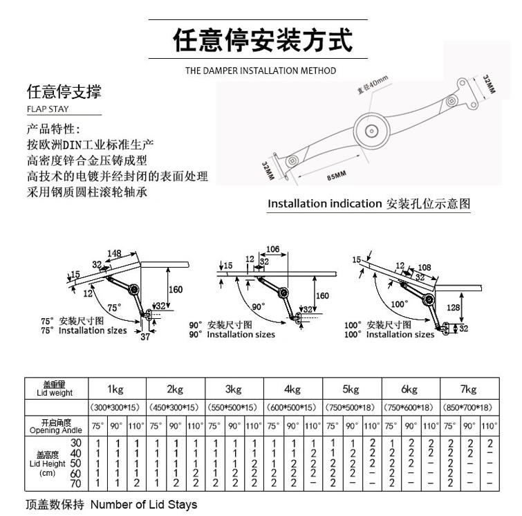 Cabinet door free stop thickening support rod hinge any stop angle folding lever folding arm cabinet hardware accessories