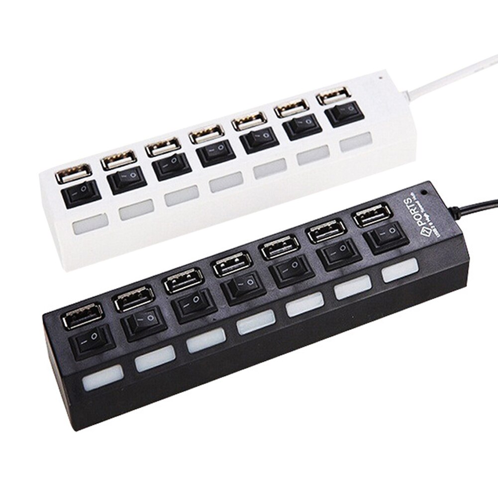 7 USB 2.0 Charge Hub Portable LED Indicator Light 7 Ports USB 2.0 Adapter Charge Hub with Switch