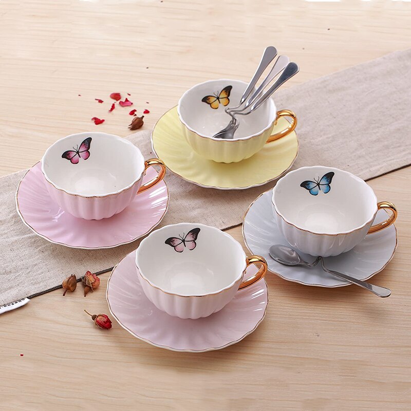 Coffee Mug Pink Cute Porcelain Cup and Saucer Ceramics Simple Tea Modern Water Cups Best