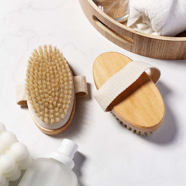 Hemu-cepillo de pelo de cerdo para masaje, artículos de tocador, cepillo de baño de pelo de cerdo Natural, suministros de baño, cepillo de mano