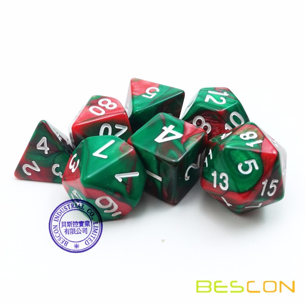 Bescon Kerst Gemini Polyhedrale Dobbelstenen Set, twee-Tone Rpg Dobbelstenen Set Van 7 D4 D6 D8 D10 D12 D20 D % Baksteen Box Pack