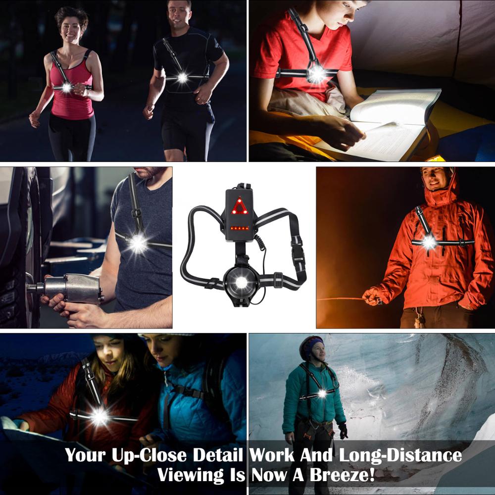 WEST BIKING-luz frontal de pecho para correr, lámpara de advertencia de 2200mAh con carga USB, para ciclismo, pesca, senderismo y Camping